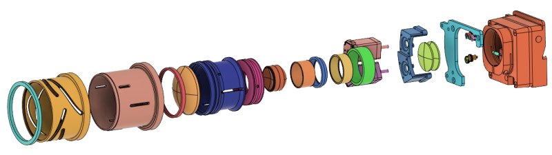 CAD Konstruktion des Prototyps und Optikentwicklung des Zoom-Objektivs.